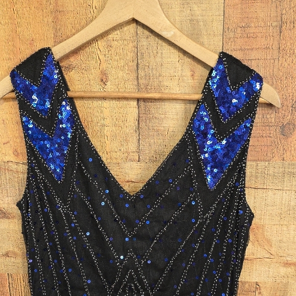 😊Retro Black and Blue Sequin Dress Flapper Y2K - Picture 8 of 16
